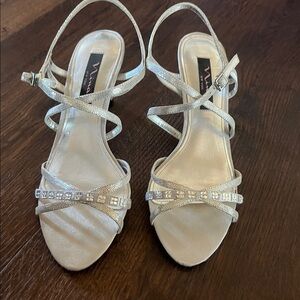 NINA Silver Strappy Heels with Rhinestones